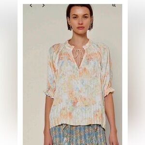 Anthropologie Current Air Watercolor Floral Pleated Blouse